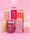 7 shades of On-the-Glow Blush shown on a pink background