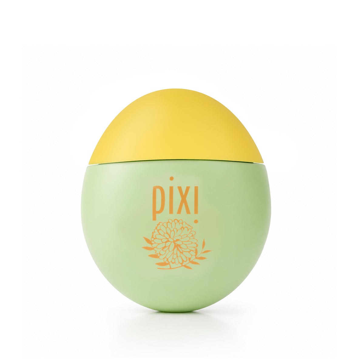 Pixi HandHero hand lotion scent PixiMimosa container in light green with a yellow lid, featuring the Pixi logo and floral design on the front, set against a plain white background.